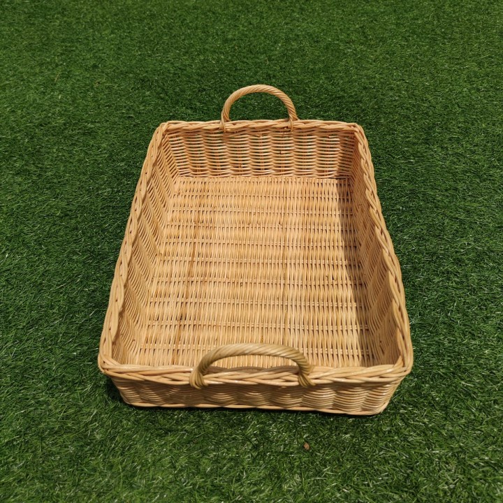 T02 Kerajinan Tangan Rotan - Keranjang Persegi Serbaguna Kuping 40x30x10cm