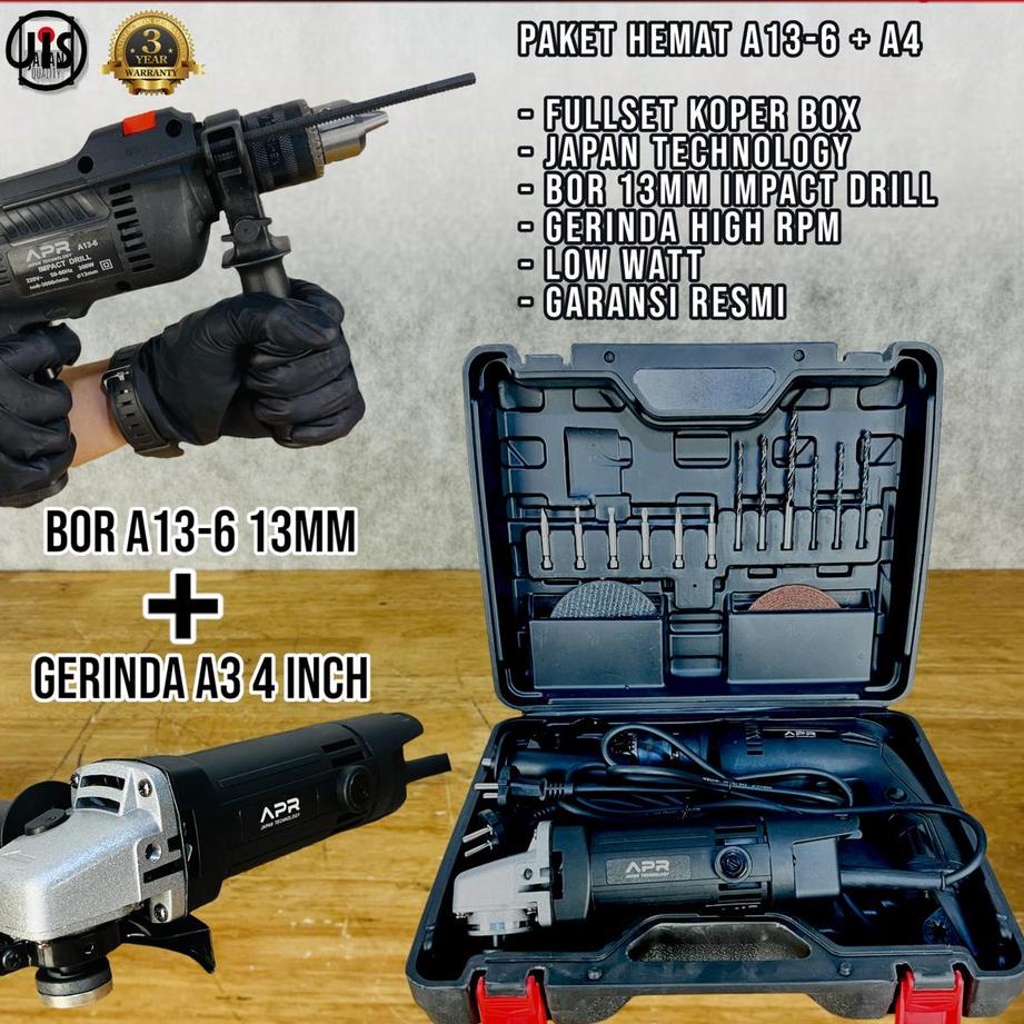 ★ Promo Mesin Gerinda Combo bor 13mm 10mm komplit set mata listrik baja besi kayu tembok drill uchih