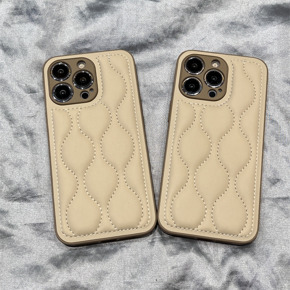 Khaki Down Jacket Pelindung Kamera Casing iPhone 14 Pro MAX 11 12 13 Pro MAX The Puffer Case Untuk iPhone XS MAX XR Lembut Shockproof Cover