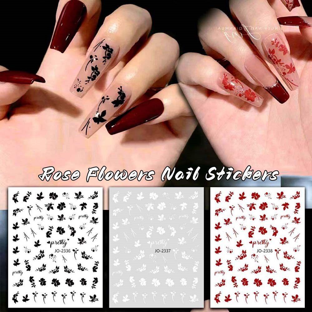 AUGUSTINA Agustina Bunga Stiker Kuku Retro 3warna Dekorasi Kuku Nail Art Self Adhesive Jepang