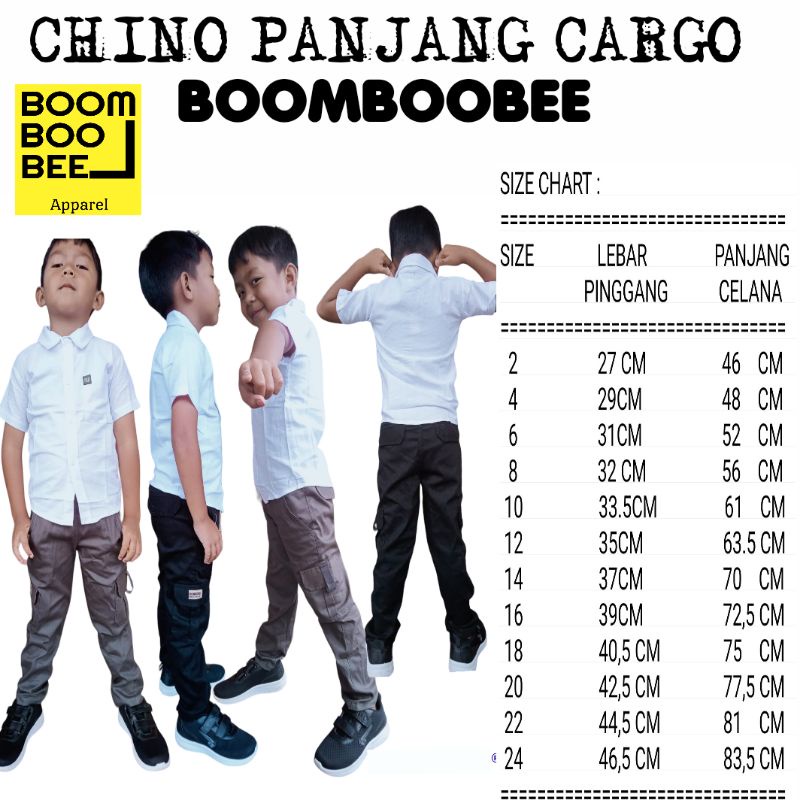 (COD)CELANA CHINO CARGO PANJANG ANAK BOOMBOOBEEE 1-12TH/TWILL STRECH COMBED