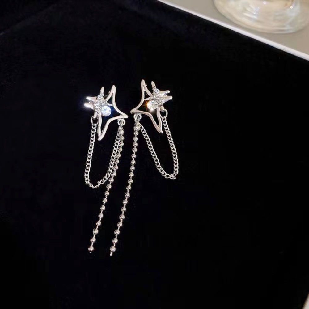 Deartiara Versi Korea Dengan Berlian Empat Bintang Rumbai Anting Ins Keren Fashion Serbaguna Anting Earrings