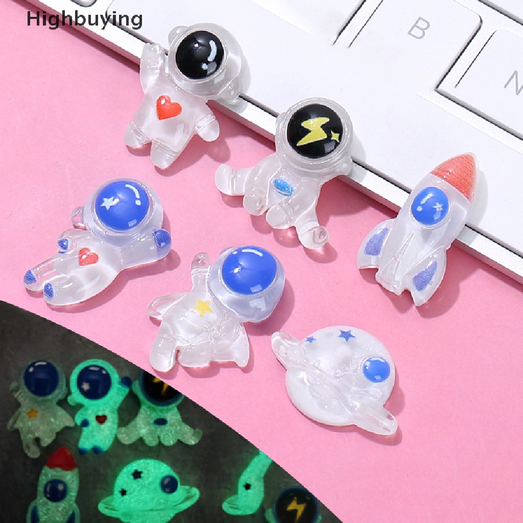 Hbid 10 Pcs Baru Lucu Mini Transparan Bercahaya Seri Luar Angkasa Resin Flatback Ornamen Kuku Membuat Perhiasan Hairwear Aksesoris Glory