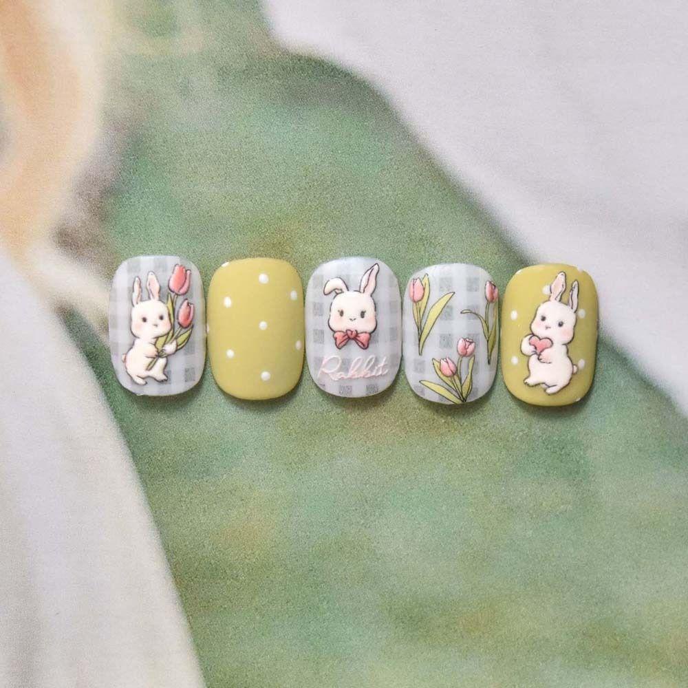 Mxbeauty Kartun Stiker Kuku Wanita Perekat Diri Hewan Stitch Tulip Kelinci Nail Stickers