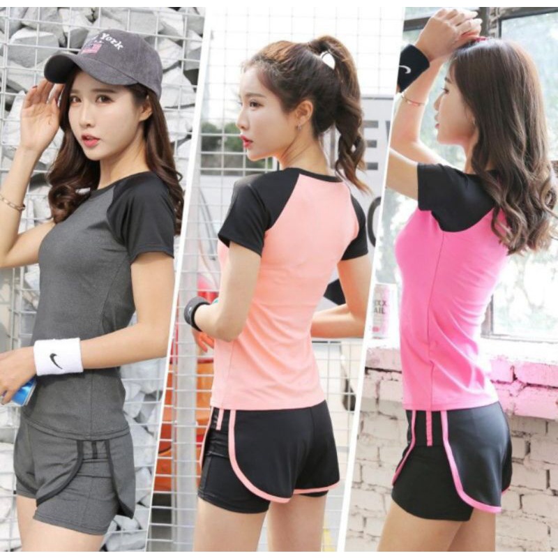 Baju Olahraga 3 Set Import Wanita Baju Olahraga/ Yoga / Fitnes