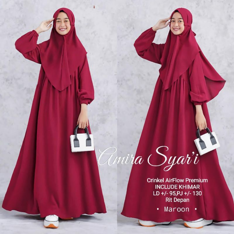 AMIRA SYARI CRINKLE AIRFLOW GAMIS REMAJA 11 - 14 TAHUN/GAMIS ANAK TANGGUNG KEKINIAN/FASHION MUSLIM ANAK PEREMPUAN/FAR MOSLEMSTORE