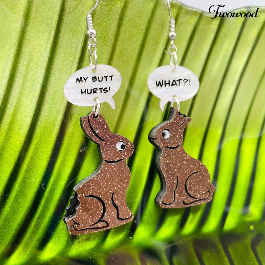 Twowood 1pasang Liontin Anting Kartun Hewan Liontin Eye-catching Geometris Menarik Telinga Dekorasi Akrilik Paskah Perhiasan Cokelat Kelinci Rabbit Earrings Perhiasan Aksesori