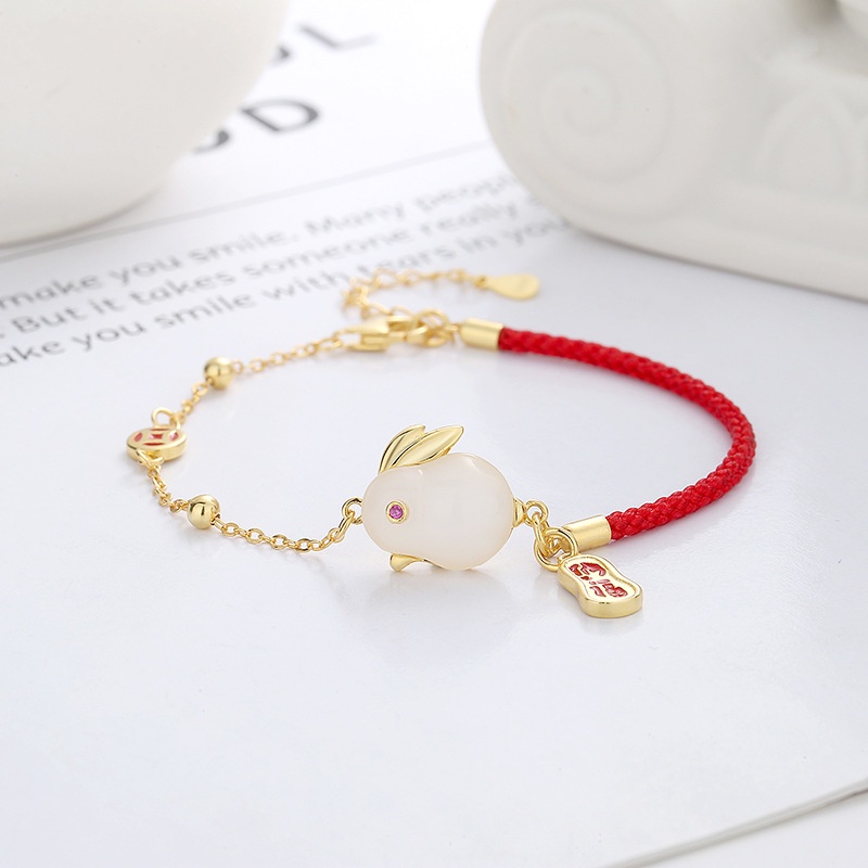 Cincin Wanita Korea Yunchaoxuan S925 Sterling Silver Cute Jingying Tahun Lahir Kecil Giok Putih Keli
