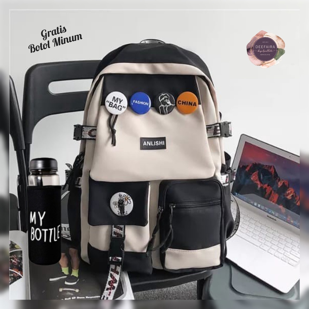 Tas Backpack Korean Mkh088 Free Botol Minum Untuk Sekolah Sd Smp Dan Sma