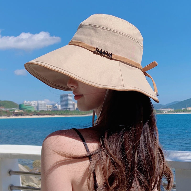 Topi Nelayan lanyard Logam Pinggiran Besar Berjemur Wanita