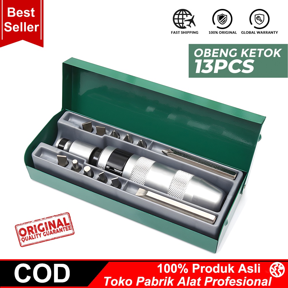 COOFARI Obeng ketok set 13 pcs Obeng getok putar set 13 pcs Impact screwdriver set Box besi