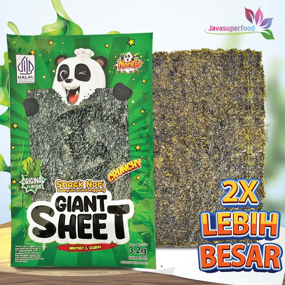 Norigo / Snack Nori Giant Sheet 1 Box isi 12 Pcs / Snack Rumput Laut 38.4g