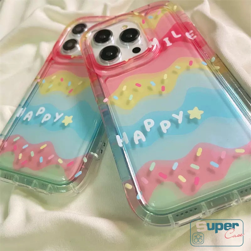 IPHONE Kompatibel Untuk Iphone11 7Plus XR 13 12 14 Pro Max6 6s 8plus X Xs Max SE 2020 INS Kreatif Warna-Warni Pelangi Selamat Senyum Permen Warna Shockproof Airbag Transparan Lembut TPU Cover