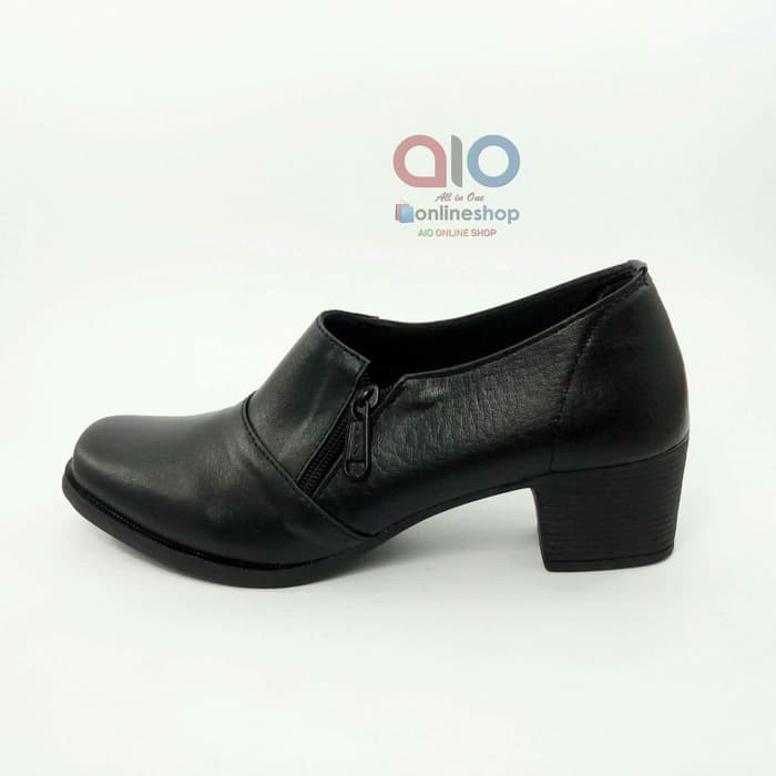 Aline Sepatu Pantofel Wanita Resleting Hak 5 Cm Formal Zipper Hitam Polwan Kowad Dishub AW14