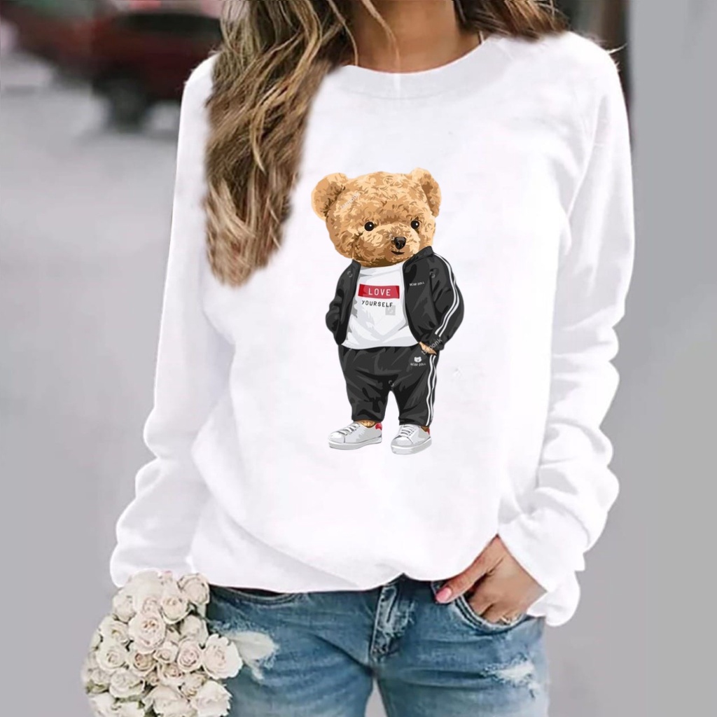 Baju lengan panjang wanita TEDDY BEAR LOVE YOURSELF / kaos distro keren trend dan kekinian / kaos terlaris