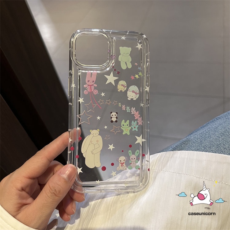 Airbag Shockproof Phone Case Kompatibel Untuk iPhone 7plus XR 11 14 13 12 Pro MAX 7 8 6 6S Plus X XS MAX 8plus SE 2020 Ins Korea Kartun Bintang Lucu Beruang Kitty TPU Lembut Bening Cover