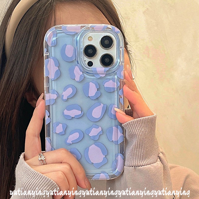 IPHONE Casing Ponsel Kompatibel Untuk Iphone11 14 13 12 Pro MAX XR 7plus 8plus 6 6S 7 8 Plus X XS MAX Ins Fashion Ungu Leopard Print Airbag Shockproof Transparan Lembut TPU Cover