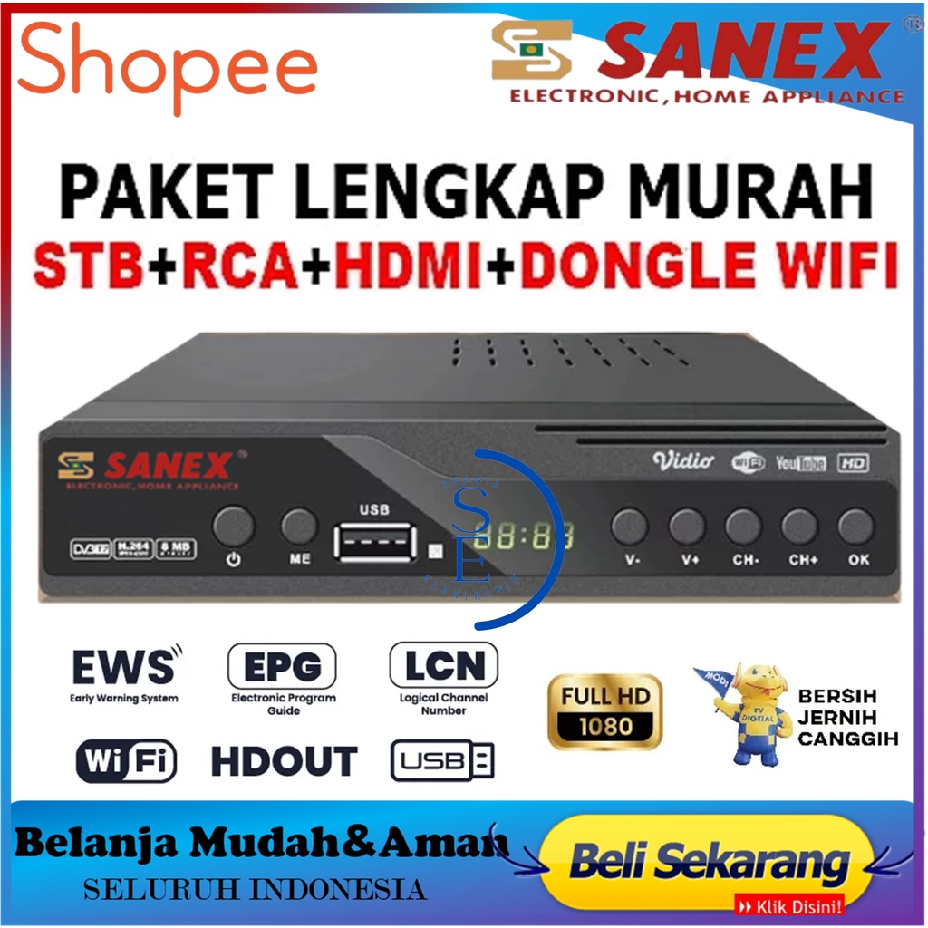 Set Topbox Tv Digital SANEX DVB T2 EWS UHF HD Bisa Youtube set topbox tv analog ke digital / set top