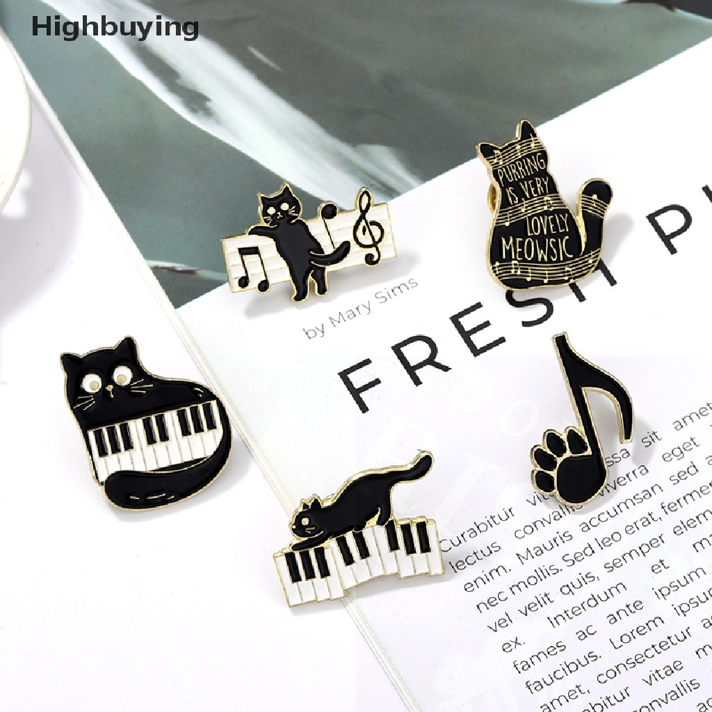 Hbid Piano Kunci Hitam Dan Putih Kucing Bros Enamel Pin Kitty Paw Black Cat Brooch Lapel Badge Fashion Kartun Hewan Dekorasi Medali Perhiasan Glory