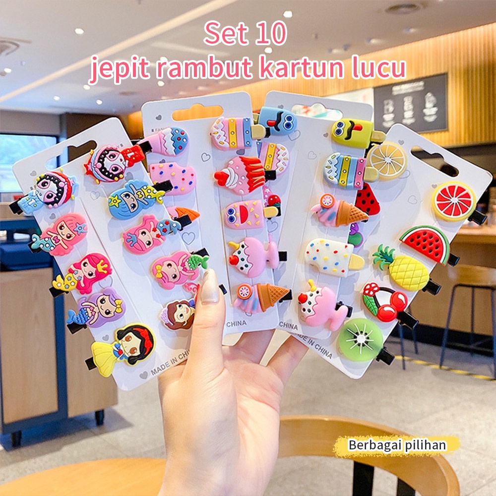 1 Pack Isi 10 Pcs Jepit Jepitan Rambut Anak Motif Clay Karakter  Multiwarna