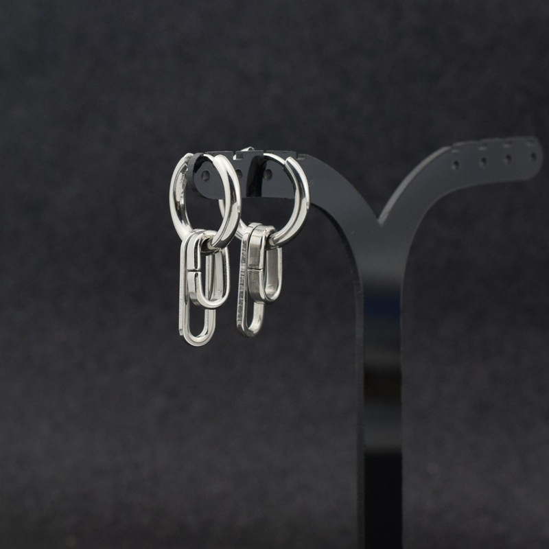 Anting Minimalis Stainless Steel Anting Hoop Oval Trackway Anting Hoop Tanpa Tindik Anting Spring Clips Not