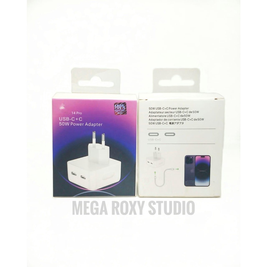 Charger Adaptor 50W DUAL USB-C PD Tipe C batok casan ip 50w