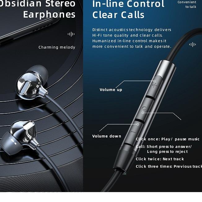 ◘ Headset ROCK Zircon / ROCK Obsidian Gen 2 Stereo Earphone with Mic Headset Handsfree 100%original 