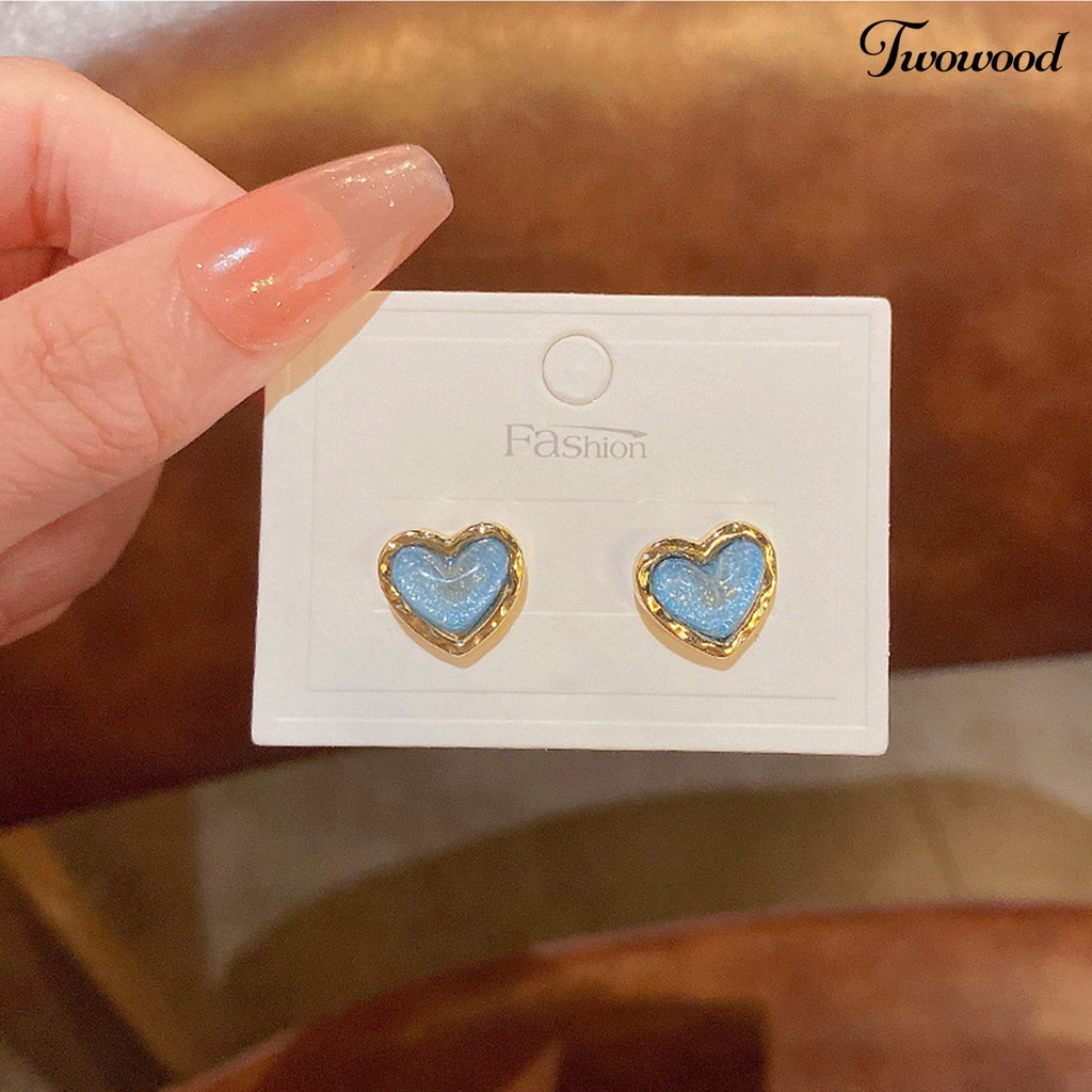 Twowood 1pasang Ear Studs Elegan Dainty Temperamen Melamun Hadiah Mini Hypoallergenic Retro Cinta Hati Kristal Imitasi Wanita Anting Perhiasan Aksesoris