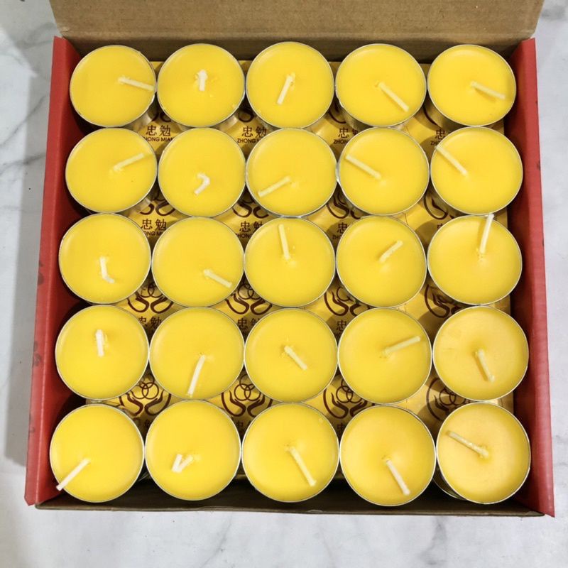 (merk random) Lilin tealight ceper kaleng 3jam 4jam 3 jam dan 4 jam merah/ putih/ kuning