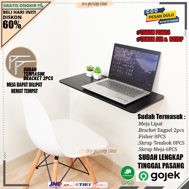 Meja Lipat Belajar Laptop Leptop Komputer Kerja Rias Makan Siku Gantung Ambalan Dinding Tembok Tempel Panjang Lebar 80x40 60x40 60x30 Kayu Satu Set Bracket Anak Untuk Jualan Kopi Besar Perlengkapan Dapur Rumah Kamar Aesthetic Estetik Murah Minimalis