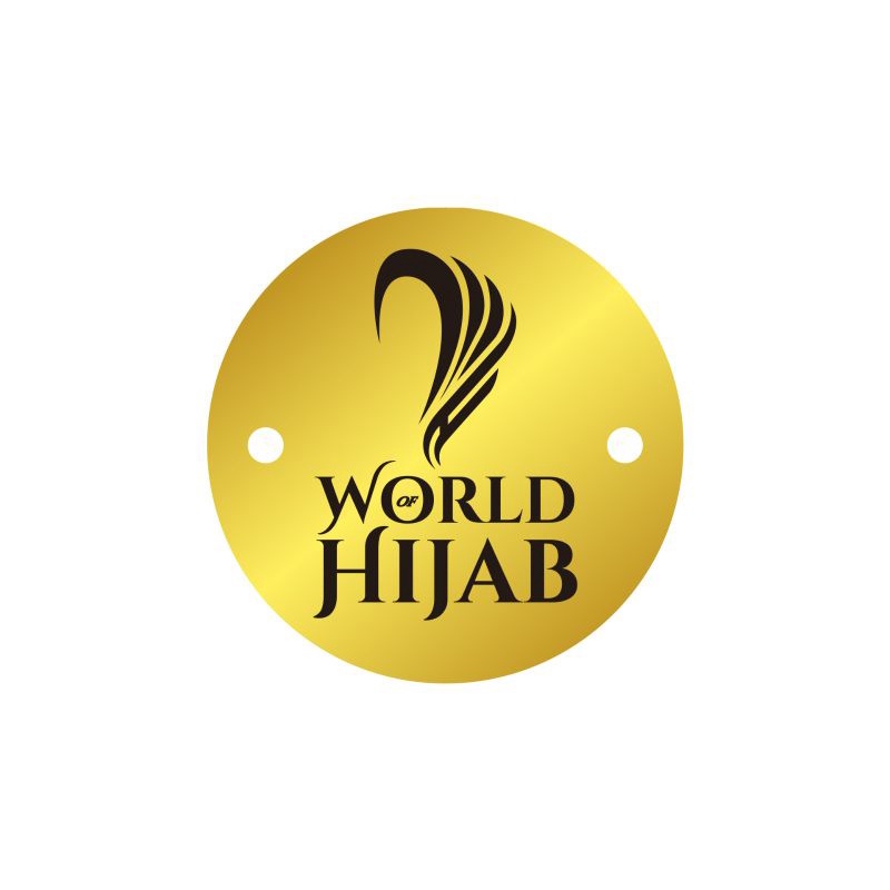 

label akrilik Word of Hijab gold ukuran 2x2 cm transparan 500 pcs
