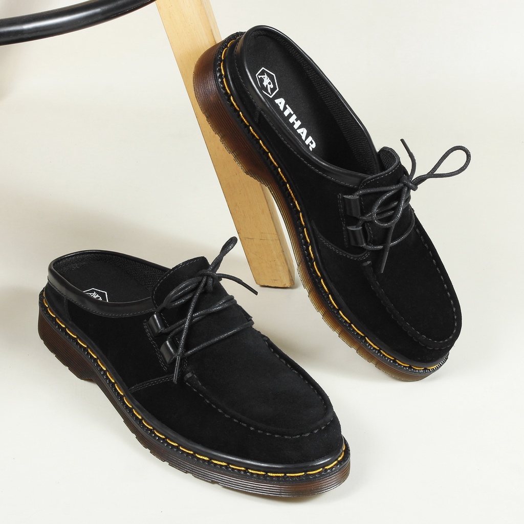 Athar Shajodo - Sepatu Sandal Mules Pria Suede Hitam