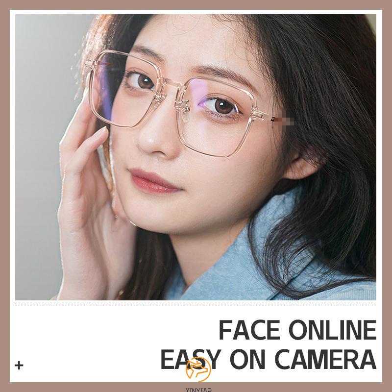 【COD】Ultra-light Large Square Frame Blue Light Blocking Glasses Women Plain Transparent Color Frame  Fashion Kacamata Anti Cahaya Biru Miopia Logam Korea Pria Dan Wanita