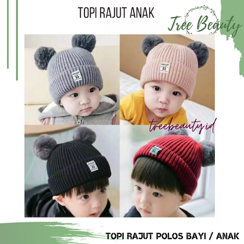 Topi Rajut POLOS POM”2/ Topi kupluk pom&quot;2