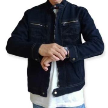 PROMO JAKET JEANS PRIA/JAKET DENIM sleting/JACKET TRENDY/JACKET KECE/JAKET WARNA/jaket pria kerah sa