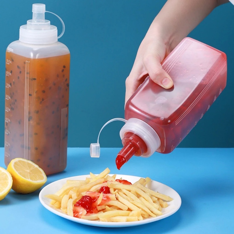 800 / 1000ML PE Condiment Large Caliber Squeeze Bottles / Plastic Dustproof Squeeze Sauce Bottle for Jam Ketchup Sauces Storage Kitchen Gadget