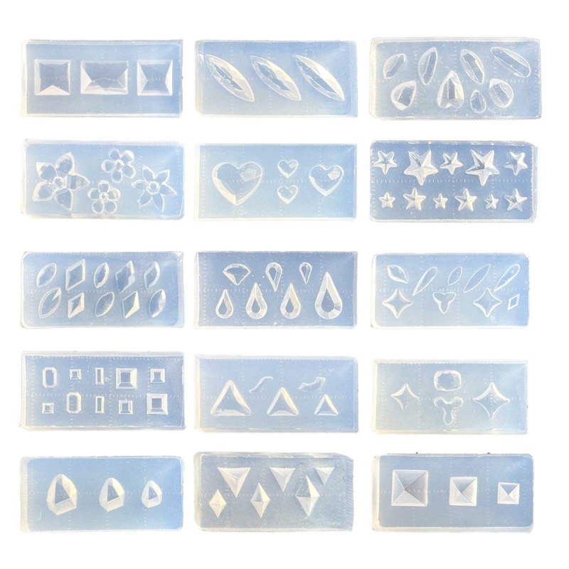 Siy 15Pcs Cetakan Silikon Ukir Kuku 3D Aneka Bentuk Segi Permata Love Mold