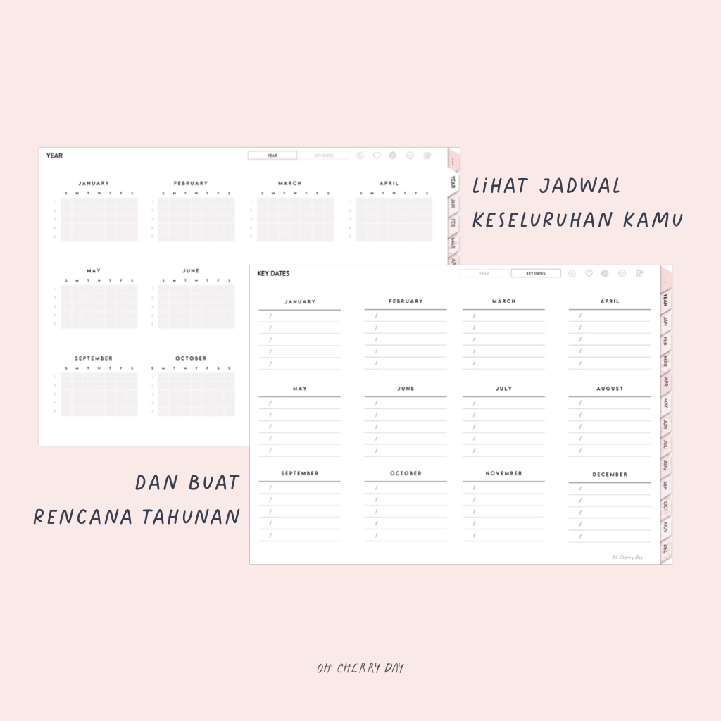 Undated Pink Digital Planner untuk iPad/Tablet Digital Bujo Bullet Journal Notebook Cute Minimalist Digital Stickers - Blooming Blossom