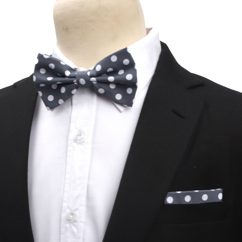 Houseofcuff Dasi Kupu Bowtie Pocket Square Saputangan Abu Polka A37