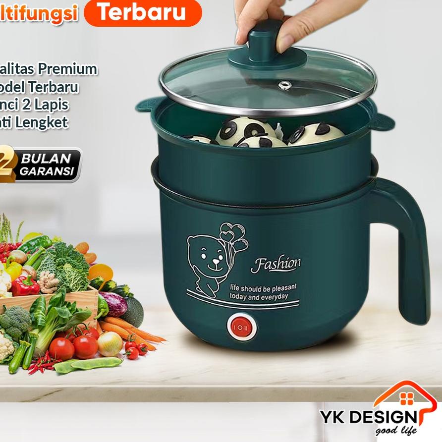 ➬ YK DESIGN YK-801A HIJAU Panci Listrik Multifungsi Dengan Kukusan 0.8L ➣