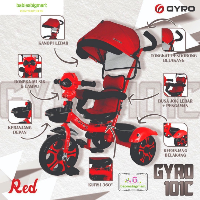 Sepeda Anak Roda 3 Tiga Tricycle GYRO GY 101C Musik Kursi putar