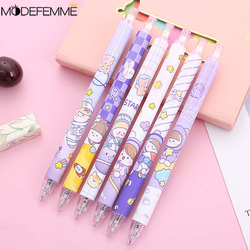 Termurah!! 1PC Perlengkapan Siswa Sekolah Pena Gel Hitam Yang Dapat Ditarik 0.5mm Press Sign Pulpen Siswa Kartun Hadiah Anime Kartun Alat Tulis Kitty Gel Pen