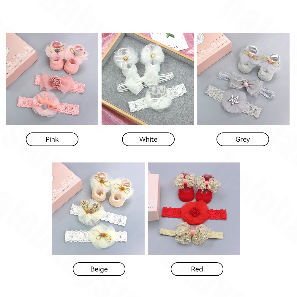 Halobaby set kaos kaki dan bandana bayi 3in1/Set Kado Bayi Perempuan newborn