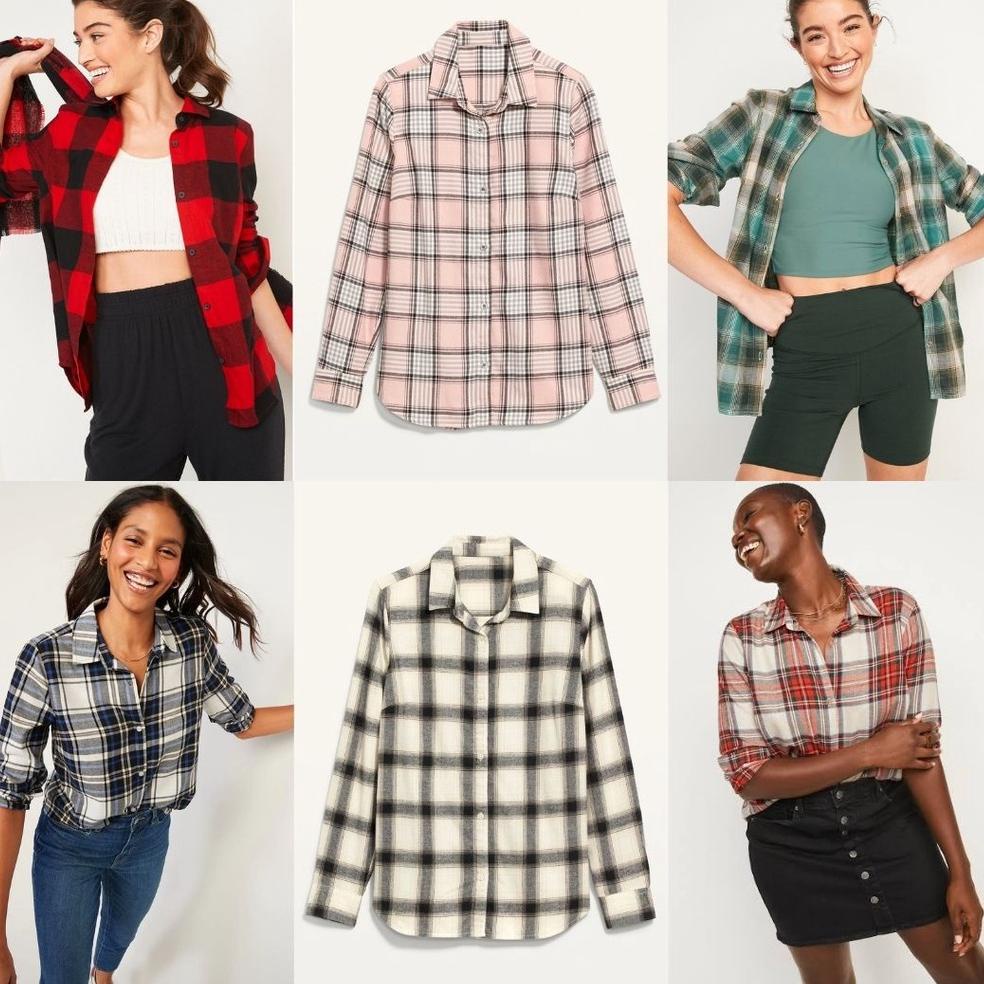 LANGSUNG ATC OLD NAVY Flannel Shirt - Boyfriend Tan Shirt - Kemeja Flanel Wanita Original Branded
