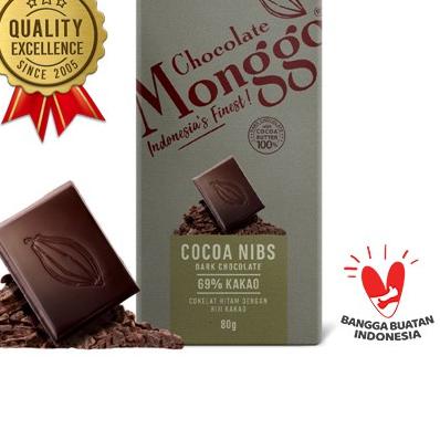 

✲ Chocolate Monggo | Cocoa Nibs & Dark Chocolate 69% Cocoa 80gr | Coklat Murni 100% Cocoa butter | Biji Kakao & Cokelat Hitam ➸