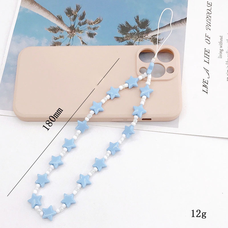 Pentagram Star Beads Chain Rice Bead Phone Strap Universal Gelang Anti Hilang Untuk iPhone Android OPPO VIVO Huawei Xiaomi Redmi Samsung Semua Ponsel Earphone Case