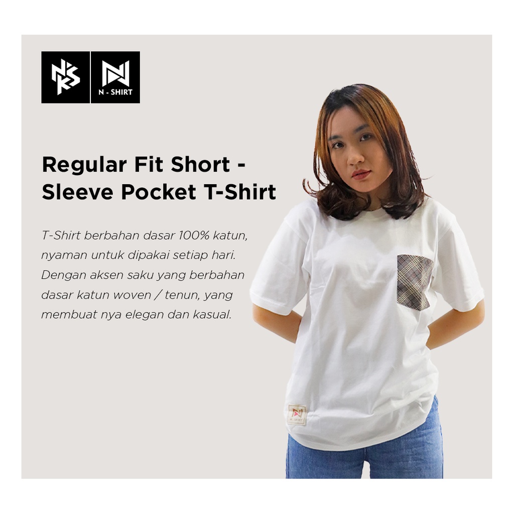 N-SHIRT Unisex White  - Regular Fit Short Sleeve Pocket T-Shirt (Baju Kaos Putih Katun Premium Dengan Saku)