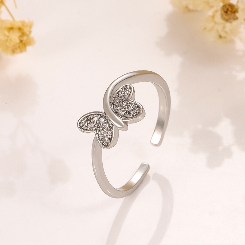 Fashion Cincin Kupu-Kupu Berlian Sederhana Temperamen Korea Golden Butterfly Adjustable Ring