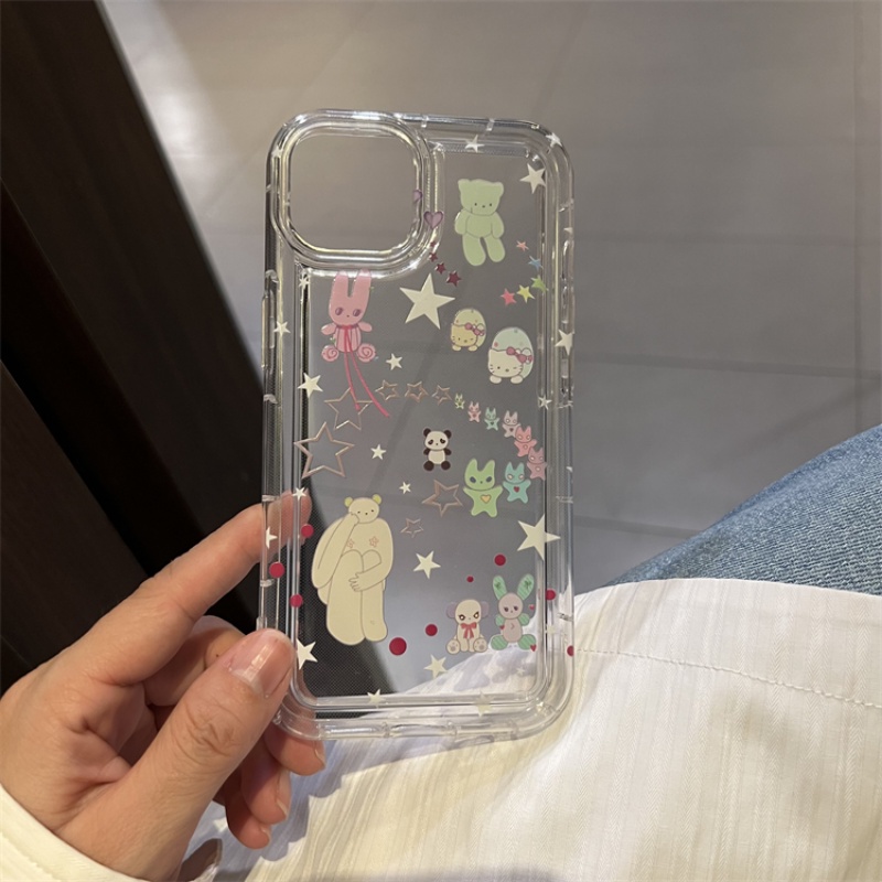 IPHONE Ins Korea Kartun Bintang Lucu Beruang Kitty Case Kompatibel Untuk Iphone11 14 13 12 Pro MAX 7plus XR 7 8 6 6S Plus X XS MAX 8plus SE 2020 Airbag Shockproof TPU Lembut Bening Ponsel Cover