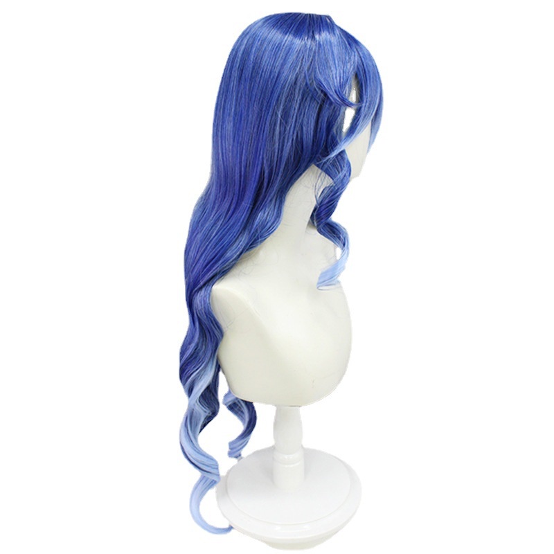 Genshin Sumeru Leila cos Wig Campuran Warna Biru Gradasi Rambut Keriting Panjang Gradient Double Ponytail cosplay Anime Tutup Kepala